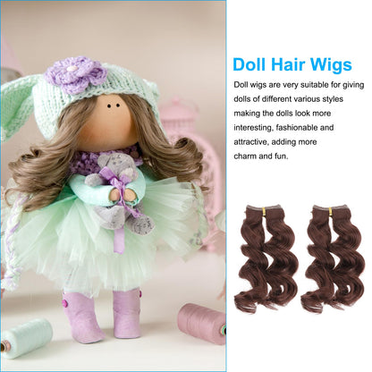 Patikil 15CM Doll Wigs, 5 Pcs High Temperature Silk Curly Wig Hair Extension Accessories for Doll Hair Making Kit DIY Handmade, Red-Brown