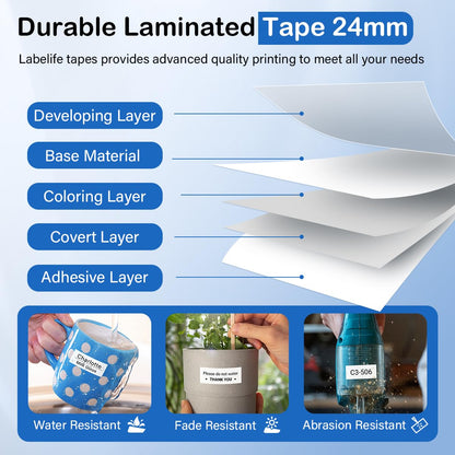 Labelife TZe-251 TZe TZ Tape 24mm 0.94 Compatible with Brother P Touch Label Maker Tape 24mm .94 Laminated White TZe251 TZ-251 1'' for Brother PT-D600 PT-D610BT PT-P710BT P700 P750W, 5-Pack