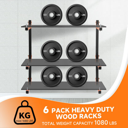 6 Pack Lumber Rack Wall Mount, Heavy Duty Wood Storage Racks, 9-Level System Organizer Shelving, 1080 LBS Capacity Hanging Garage Shelves, Orange Brackets Utility Metal Shelf for Indoor and Outdoor