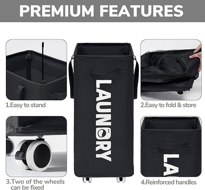 Goodpick Laundry Basket with Wheels, Collapsible Laundry Basket