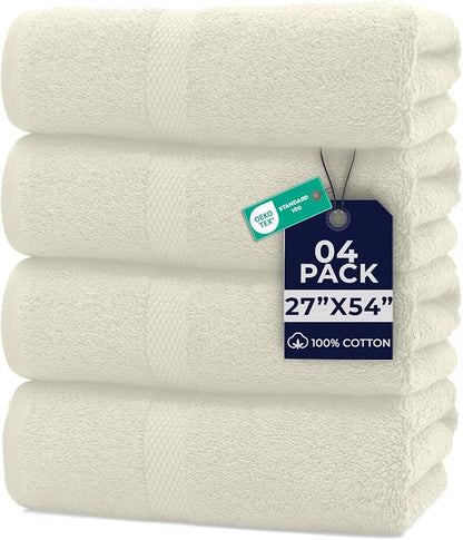 DAN RIVER Bath Towels Set of 4, 27 x 54 Inches, 100% Cotton, Larger & Lighter