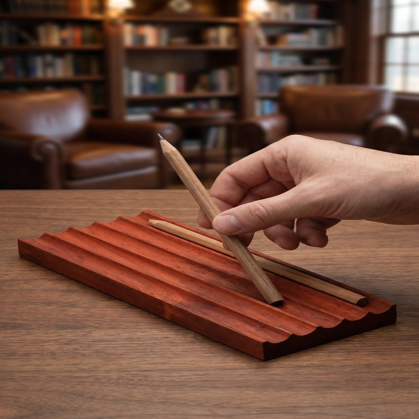 JUTSTJUKO Pen Holder for Desk Rustic Wooden Pencil Holder for Desk,Desk Writing Stationary Organizer Wood Pen Holder Cups Office School Supplies Storage (Red Pear)
