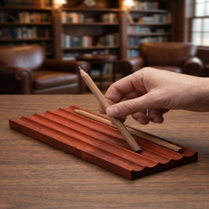 JUTSTJUKO Pen Holder for Desk Rustic Wooden Pencil Holder for Desk,Desk Writing Stationary Organizer Wood Pen Holder Cups Office School Supplies Storage (Red Pear)