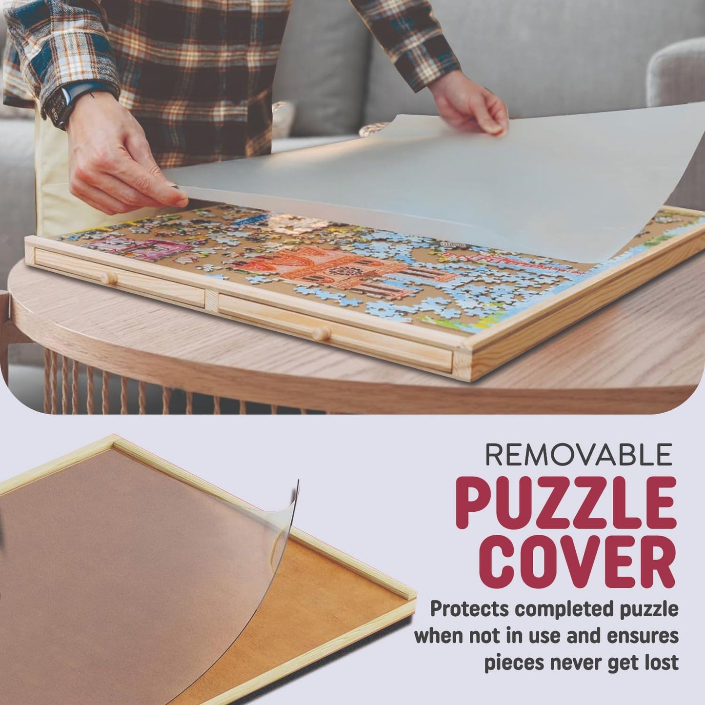 1000 Piece Rotating Puzzle Board with Drawers and Cover - 4 Drawers, Wooden Jigsaw Puzzle Table | 30” X 22”| Jigsaw Puzzle Board - Portable Puzzle Tables for Adults and Kids by Beyond Innoventions