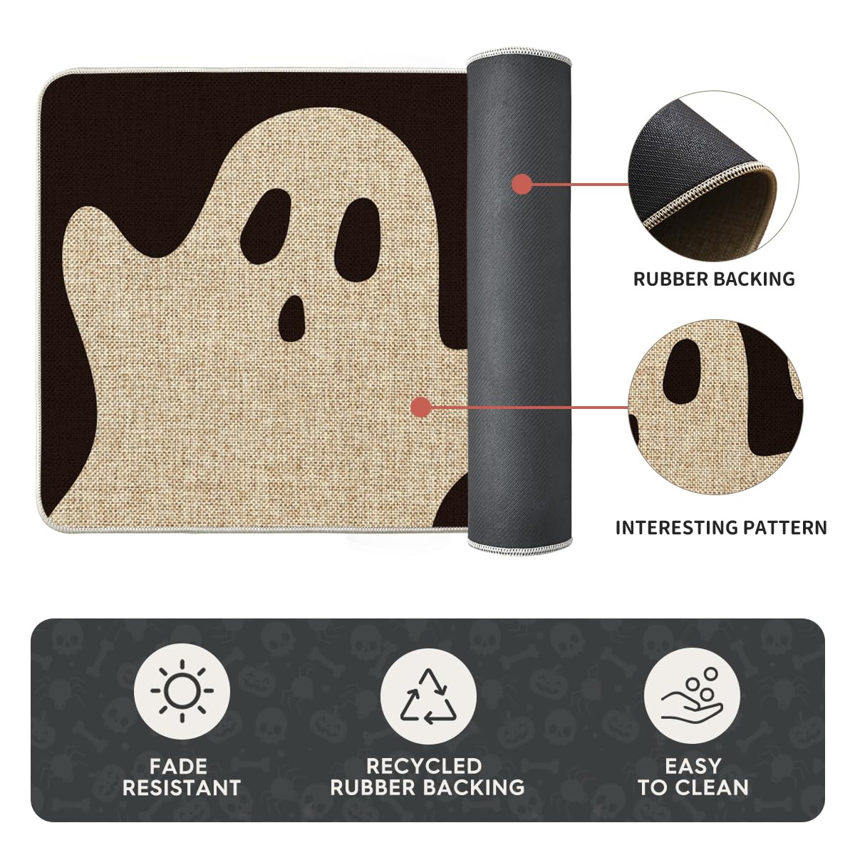 Artoid Mode Spooky Ghosts Boo Halloween Kitchen Mats Set of 3, Black Home Decor Low-Profile Kitchen Rugs for Floor - 17"x29"+17"x36"+17"x47"