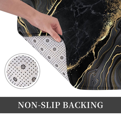 Black and Gold Marble Bath Mats for Bathroom, Soft Absorbent Bath Rug Non-Slip Floor Rug Carpets for Kitchen Bathroom Laundry Bedroom Living Room Decoration