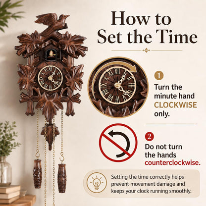 Cuckoopro Cuckoo Clock, Black Forest Style Wooden Pendulum Quartz Wall Clock, Volume Control, Night Silent, Gift Package, Professional Service