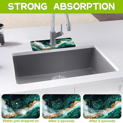 Emerald and Gold Marble Texture Kitchen Sink Splash Guard Faucet Mat Super