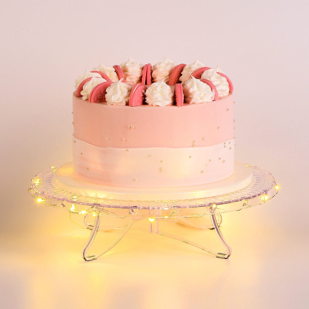 NWK 12inch Lighted Clear Cake Stand Plate Holder with String Lights Fit for 6inch, 8 inch, 10 inch, 12 inch Cakes for Wedding Birthday Cake Decorations
