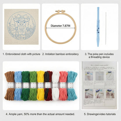 ZMHKJZDQ Punch Needle Kits for Beginners,DIY Punch Needle Embroidery with Fabric, Hoops, Yarns and Sewing Needles for Adults Children Festival Gift and Home Decor, 20x20cm (Bow Highland Cow)