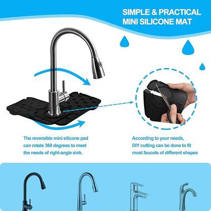 2 Pieces Black Faucet Guard & Draining Mat 8.3" Mini Splash Guard Faucet Handle