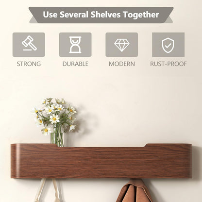 VERASCOT Wall Mounted Coat Rack with Shelf, Wooden Entryway Organizer with Hidden Metal Hooks for Hanging Coats Bags Keys, Modern Floating Shelf for Hallway Bathroom