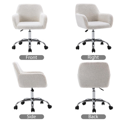 KCC Faux Fur Vanity Makeup Desk Chair, Comfy Fluffy Swivel Modern Leisure Armchair with Wheels, Upholstered Fuzzy Height Adjustable for Teens Women Girls Elegant Home Office