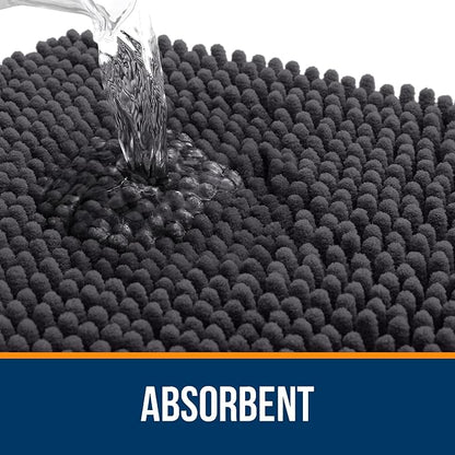 OLANLY Small Bathroom Rugs 24x16, Extra Soft Absorbent Chenille Bath Rugs, Rubber Backing Quick Dry, Machine Washable Bath Mats for Bathroom Floor, Tub and Shower, Home Decor Accessories, Dark Grey