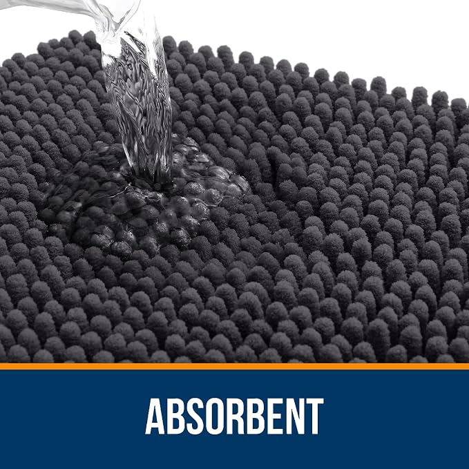 OLANLY Bathroom Runner Rugs 47x20, Soft Absorbent Chenille Bath Rugs, Rubber Backing Quick Dry, Machine Washable Long Bath Mats for Bathroom Floor, Tub and Shower, Home Decor Accessories, Dark Grey