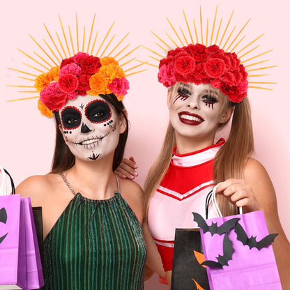 HFYZZ 290 Pcs Day of the Dead Floral Headpiece DIY Mexican Flower Halo Crown Headband for Women Halloween Cosplay Hair Accessories