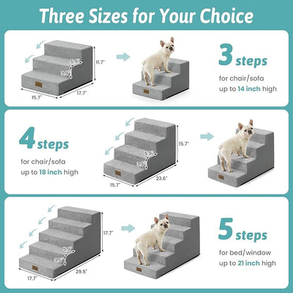 COZY KISS Dog Stairs for Small Dogs 15.7" H, 4-Step Gentle Incline Pet Step for Couch Sofa, Non-Slip Dog Ramp for Puppy Doggie Senior Cats, 15.7x23.6x15.7 Inch, Grey