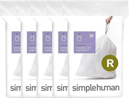 simplehuman Code R 100 Count, Dispenser Pack Custom Fit Liners, Drawstring