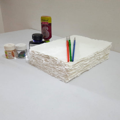E-Tailor Handmade Paper Mixed Media Deckle Edge Blank Loose Leaf for Watercolor, Writers, Invitations, Crafts Package of 50-Thick 150 GSM-Ivory White (2x3)