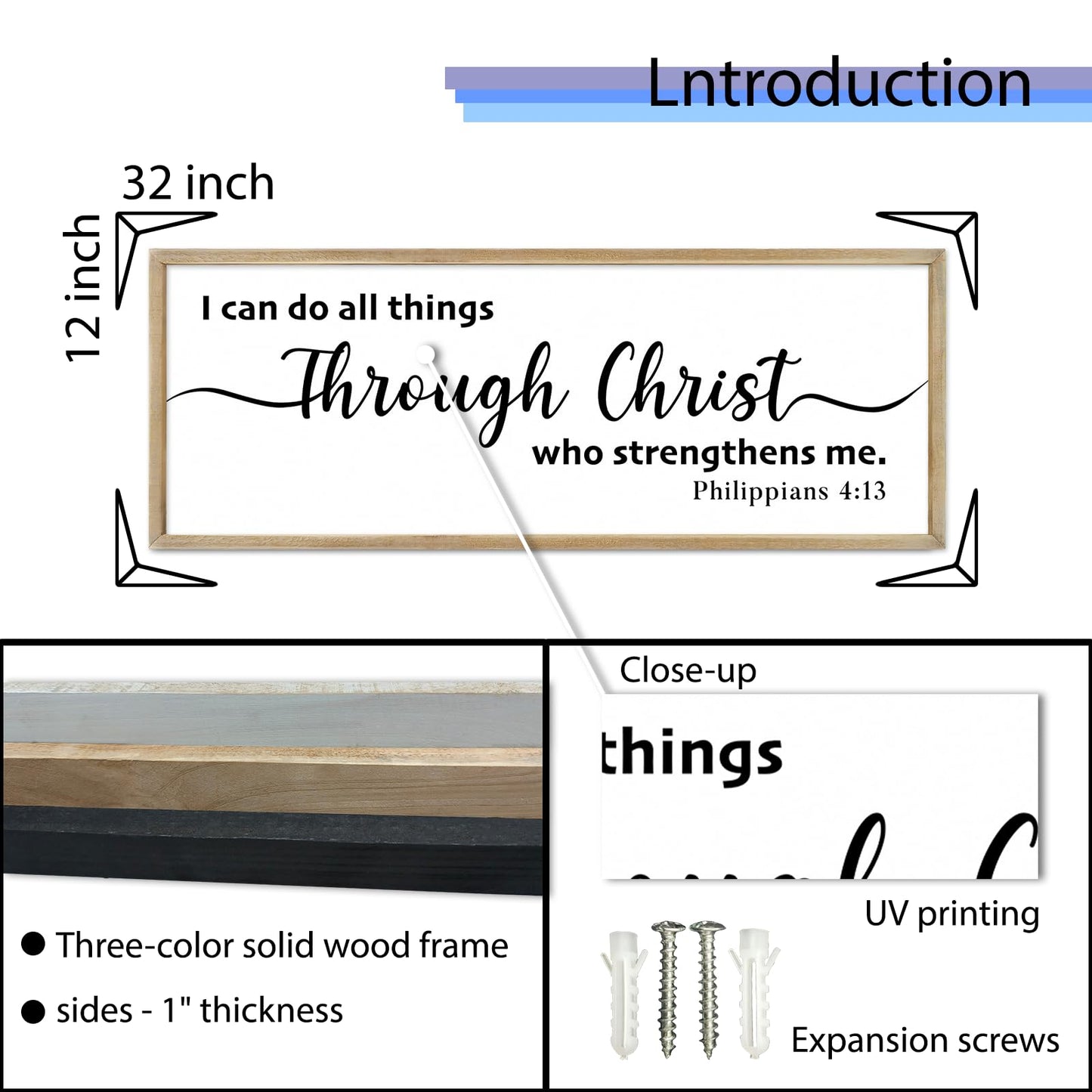 FZMHASLWW I Can Do All Things Through Christ Wall Decor 32"X12" Philippians 4:13 Sign Christian Bible Verse Large Wood Framed Wall Hanging Art (Wood)