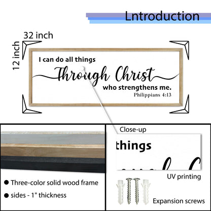 FZMHASLWW I Can Do All Things Through Christ Wall Decor 32"X12" Philippians 4:13 Sign Christian Bible Verse Large Wood Framed Wall Hanging Art (Wood)