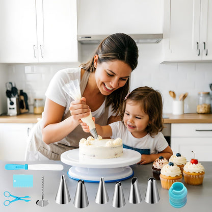 ANSLYQA Cake Decorating Kit, 193 Pcs with Cake Turntable, Leveler, 24 Numbered Icing Tips, 2 Spatulas, 2 Couplers, 3 Scrapers, 50 Pastry Bags, 50 Paper Cupcake Liners & More Baking Tools, (Blue)