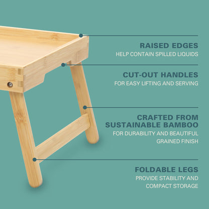 Gibson Home Continental Bamboo Bed Tray with Folding Legs, for Breakfast, Eating, Working, Laptop, Foldable Serving