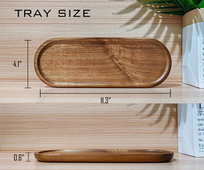 VSUINGO Small Wooden Oval Tray (11.3 x 4.1 inch) 3 Pack, Mini Serving Tray for Coffee Tables, Dessert, Snack, Fruit, Acacia Wood Platter for Vegetable, Decor Restaurant