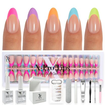SXC Cosmetics French Tip Press On Nails - Skin Tone Nude and Color Series, Short Coffin X-Pro Tips Starter Kit ST119KIT