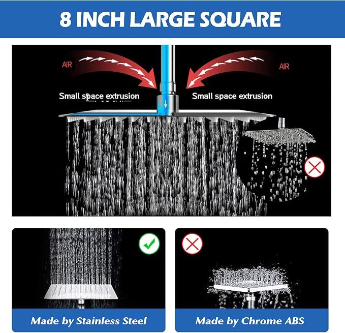 Shower Head,8”Rain Shower Head with Handheld Spray Combo with 11'' Angle Adjustable Extension Arm/Flow Regulator/Shower System,High Pressure Rainfall Shower Head Bathroom,Chrome