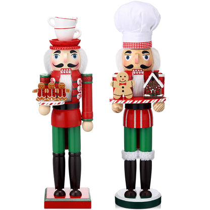 Soaoo 2 Pcs Christmas Nutcracker Ornament 15'' Wooden Nutcracker Figures Traditional Nutcrackers Soldier Christmas Decor for Desktop Table Collectible Decoration (Elegant)