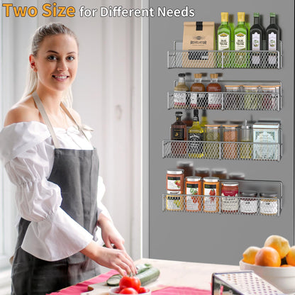 Magnetic Spice Rack for Refrigerator, 6 Pack 100% Metal Strong Magnet Shelf, Space Saving Spice Organizer, Home Kitchen Laundry Room Storage Organization W/ Paper Towel Holder, Utensils Racks (Grey)