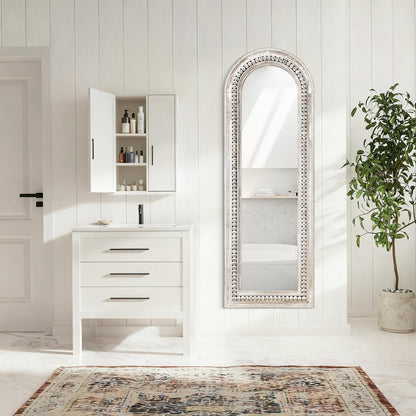 MWAZZLL Wall Mirror Full Length with Beaded Framed Arch Rustic Wood Floor Mirrors Decrorative Large 47"x16" for Bedroom Bathroom Living Room Entryway Dressing Room White