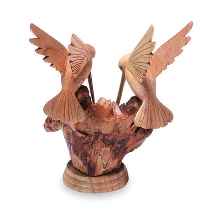 NOVICA Artisan Crafted Handcarved Wood Sculpture | Hummingbird Figurine Decor | Sustainable Animal Themed | Benalu & Jempinis Wood | NAT Geo Decoration | Indonesia ' Hummingbird Couple' 7.5" H x 6" W