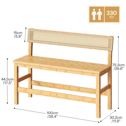 HOOBRO Dining Bench, Bamboo Farmhouse Entryway Bench with Back for Kitchen, Living Room, Bedroom, Easy to Assemble, Sturdy and Stable, Natural YL05CD01