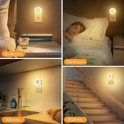 FOLKSMATE LED Night Lights Plug in, Dimmable Nightlight Plug Into Wall with Light Sensor, Soft White Adjustable for Adults, Bedroom, Bathroom, 4-Pack