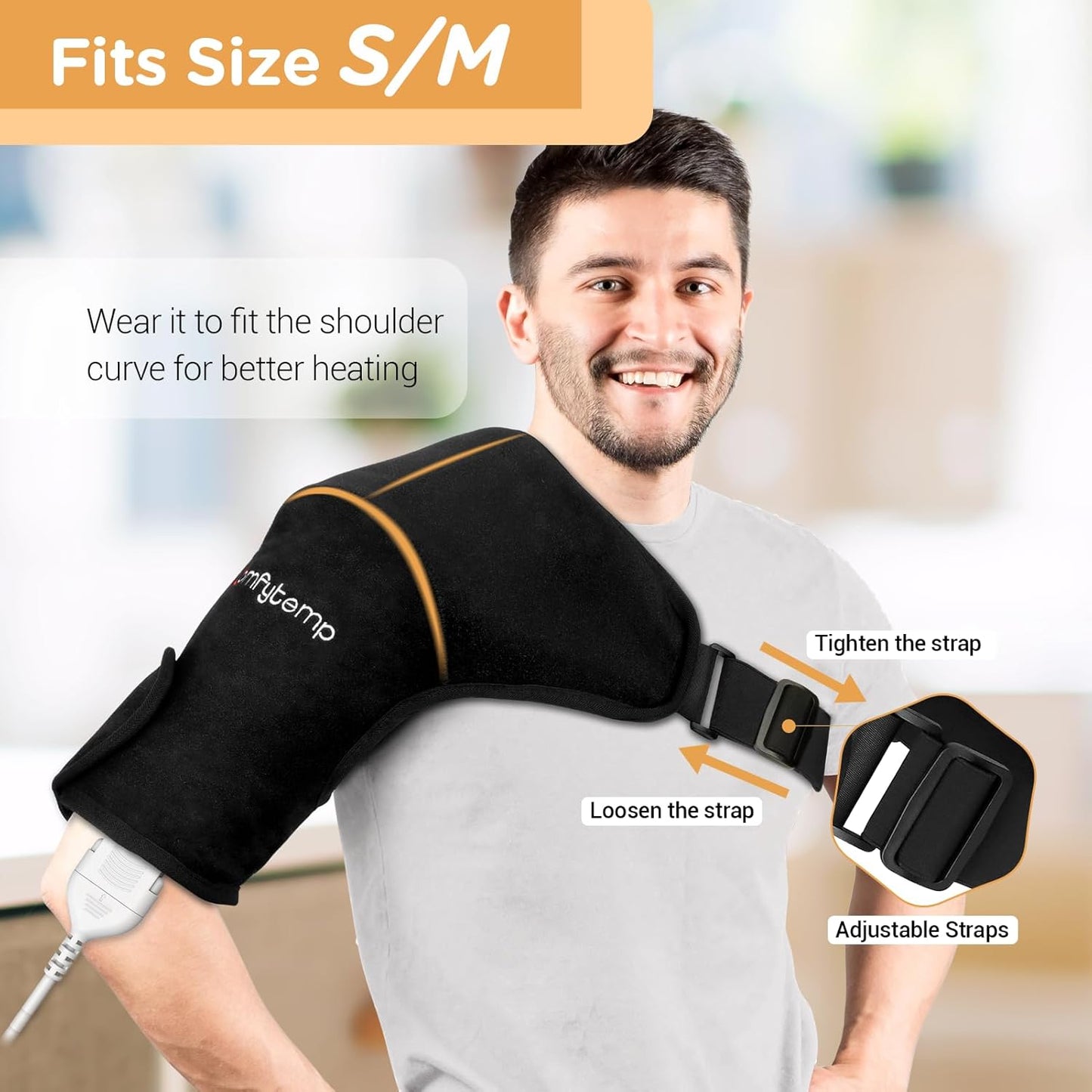 Comfytemp Shoulder Heating Pad for Rotator Cuff Pain Relief, Heated Shoulder Wrap for Frozen Shoulder Heated Brace, Birthday Gifts for Mom Women, 3 Heat Settings, 2H Auto-Off (S/M)
