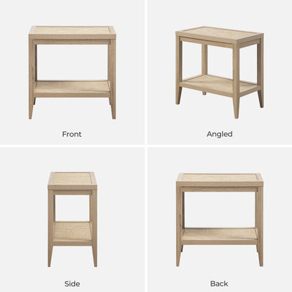 SICOTAS Rattan Nightstand Bedside Table - Farmhouse Boho Narrow Accent End Table with 2 Open Rattan Shelves for Bedroom, Living Room, Small Spaces - Light Oak