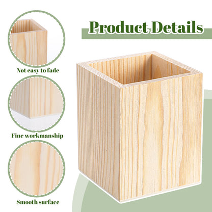 12 Pack Wood Pen Holder Unfinished Pine Wood Pencil Cup for DIY Crafts, Office Desk Organizer, 3 x 3 x 4 Inch Natural Square Wooden Holder for Pens Markers Scissors
