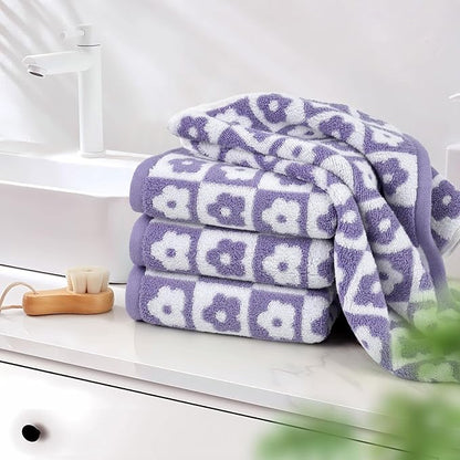 Jacquotha Cotton Hand Towels Lilac Checkered Floral