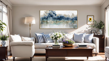 Wall Art Landscape Modern Wall Decor Canvas Painting Blue Ink Wall Art Large Artwork for Living Room Bedroom Office Home Decor 20"x40" with Framed