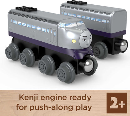 Thomas & Friends Wooden Railway, Kenji Engine and Coal Car, push-along train made from sustainably sourced wood for kids 2 years and up