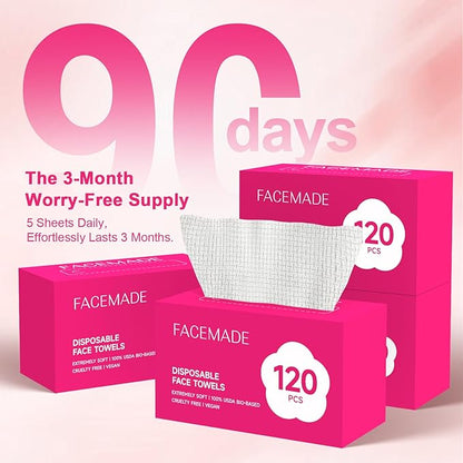 FACEMADE 480 Count Disposable Face Towels, 100% USDA Biobased Face Towelettes