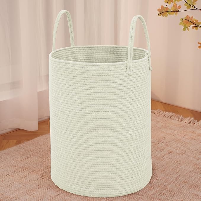 Large Woven Laundry Basket Hamper, 60L Cotton Rope Storage Bin