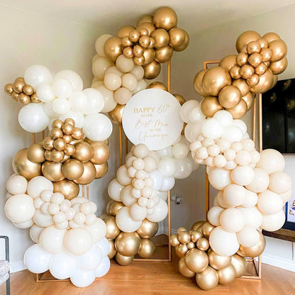 PTGOLUO White and Gold Balloon Arch Garland Kit 153pcs with Star, 22 18 12 10 5in Different Size White Metallic Gold Confetti Latex Balloons for Birthday Anniversary Wedding Baby Shower Decoration