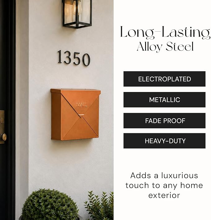 NACH Mailboxes for Outside Wall Mount, 10 x 10 x 4 inch Antique Copper Mail Boxes for House Outside, Waterproof Mailboxes for Outside - Chicago Style Mail Box