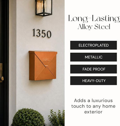 NACH Mailboxes for Outside Wall Mount, 10 x 10 x 4 inch Antique Copper Mail Boxes for House Outside, Waterproof Mailboxes for Outside - Chicago Style Mail Box