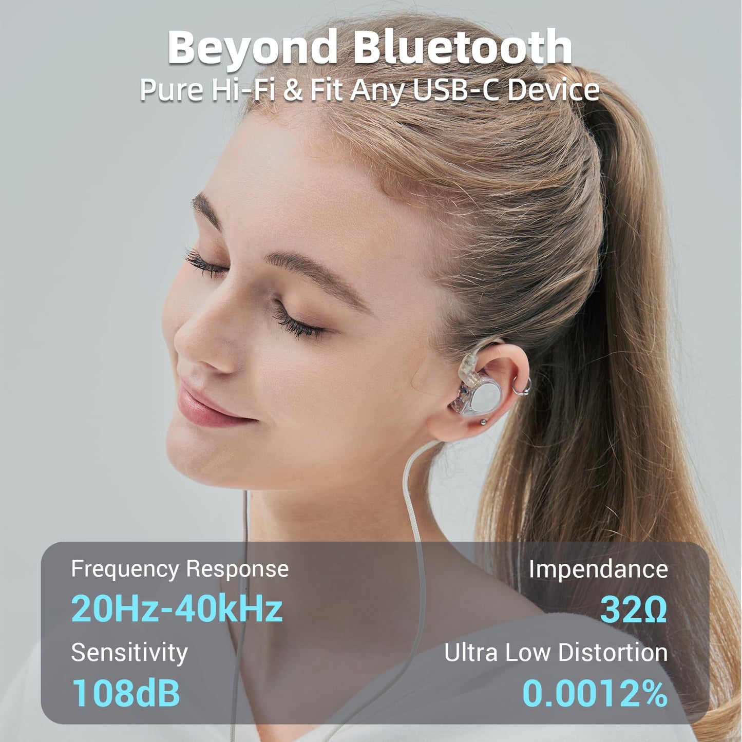Hidizs ST2 Pro USB-C Earbuds Wired, Dual Magnetic Circuit 10mm Dynamique Drivers in Ear Monitor Headphones, ESS ES9218AC Pro DAC Chip, HD Mic, in-Line Control, Tpye-C DSP, OFC Cable, Tranparent