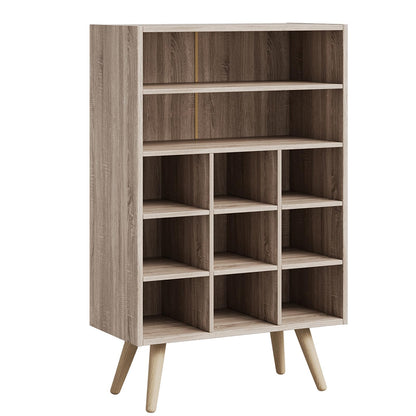 MIKORYS2X 5 Tiers Shoe Cubby, Shoe Storage Cabinet with 9 Cubbies, Wooden Shoe Rack Organizer with 2 Shelves and Legs, 10-15 Pairs, Freestanding Cubby Shoe Rack for Closet, Entryway, Bedroom, Natural