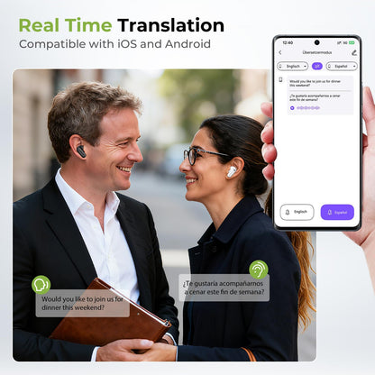 NE20 Earbuds, 2025 New NE20 AI Translation Earbuds in Real Time, Language Translator Headphones with LCD Touch Screen Audifonos Traductores Inglés Español Support 135 Languages for Travel